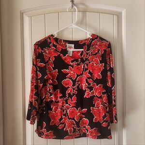 Ruby Rd. Red Floral 3/4 Length Sleeve Top.